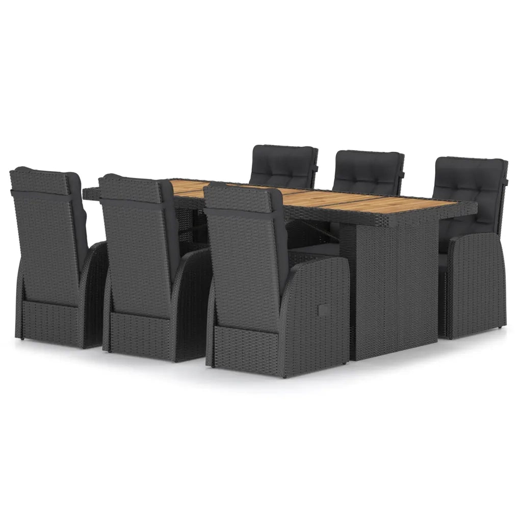 Set da Pranzo da Giardino 7 pz con Cuscini in Polyrattan Nero