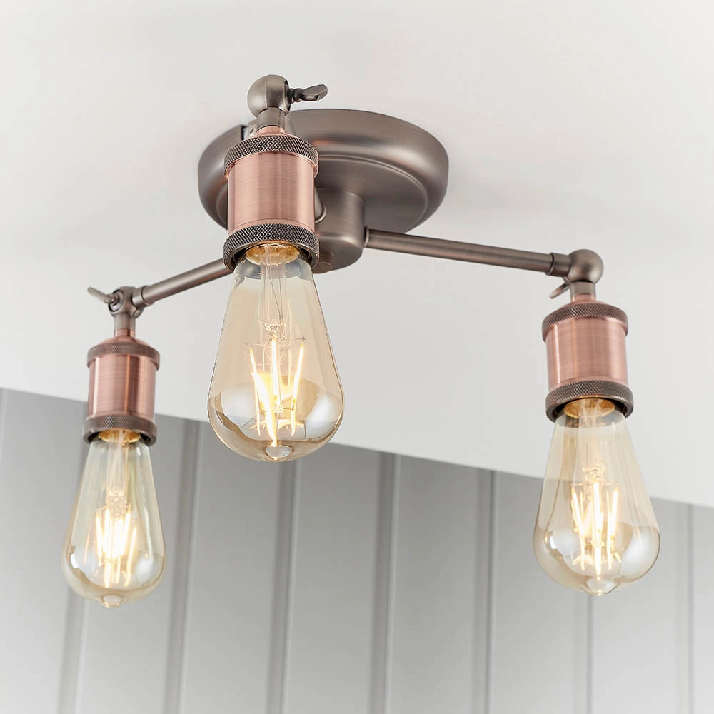 Plafoniera industriale rame anticato 3 luci E27 Endon