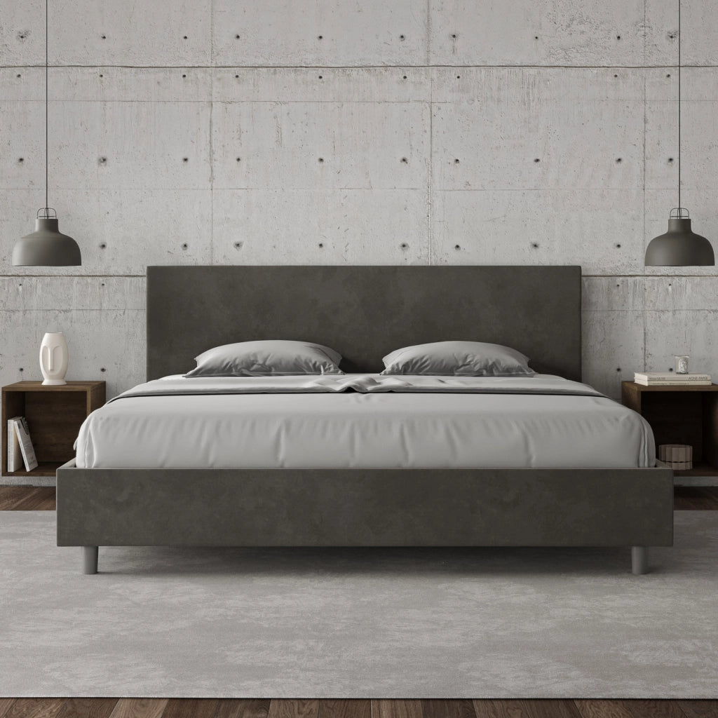 BS COM Letto con rete imbottito 180x190 microfibra grigio