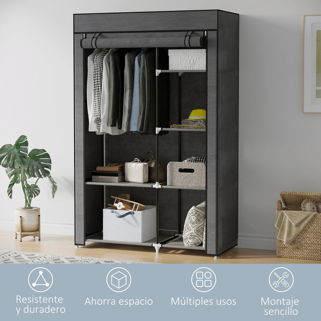 Armadio Pieghevole con Ripiani e Appendiabiti ¨C Minimal ¨C 103x43x162,5 cm Grigio Scuro