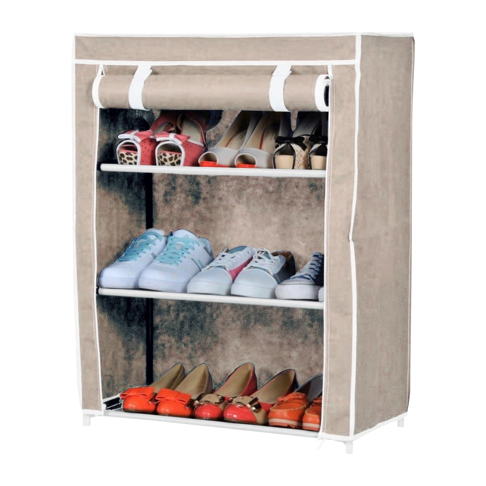Scarpiera Salvaspazio Struttura Metallo Rivestimento TNT Porta Scarpe Antipolvere Ecrù