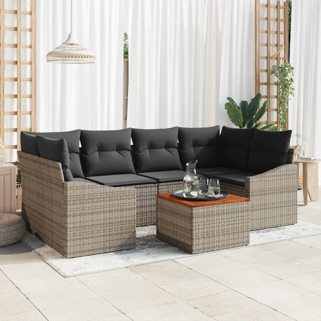 Set Divano da Giardino con cuscino 7 pcs Grigio polyrattan