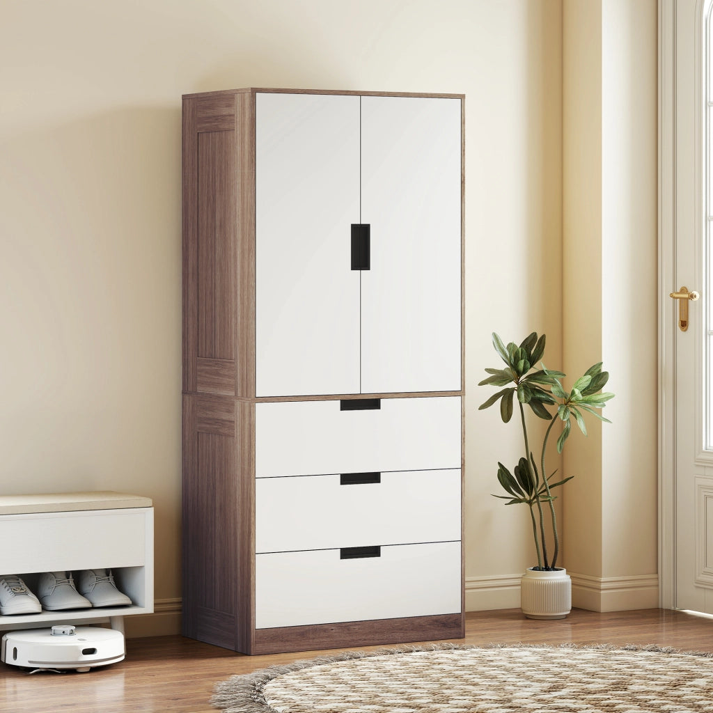 Armadio a 2 ante con 3 cassetti e appendiabiti ¨C Minimal ¨C marrone