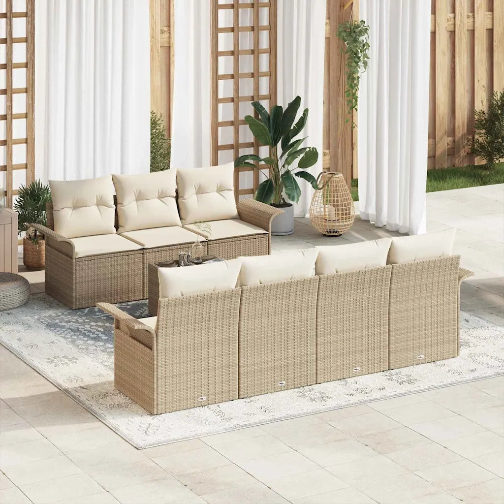 Set Divano da Giardino con cuscino 8 pcs Beige polyrattan 3345271