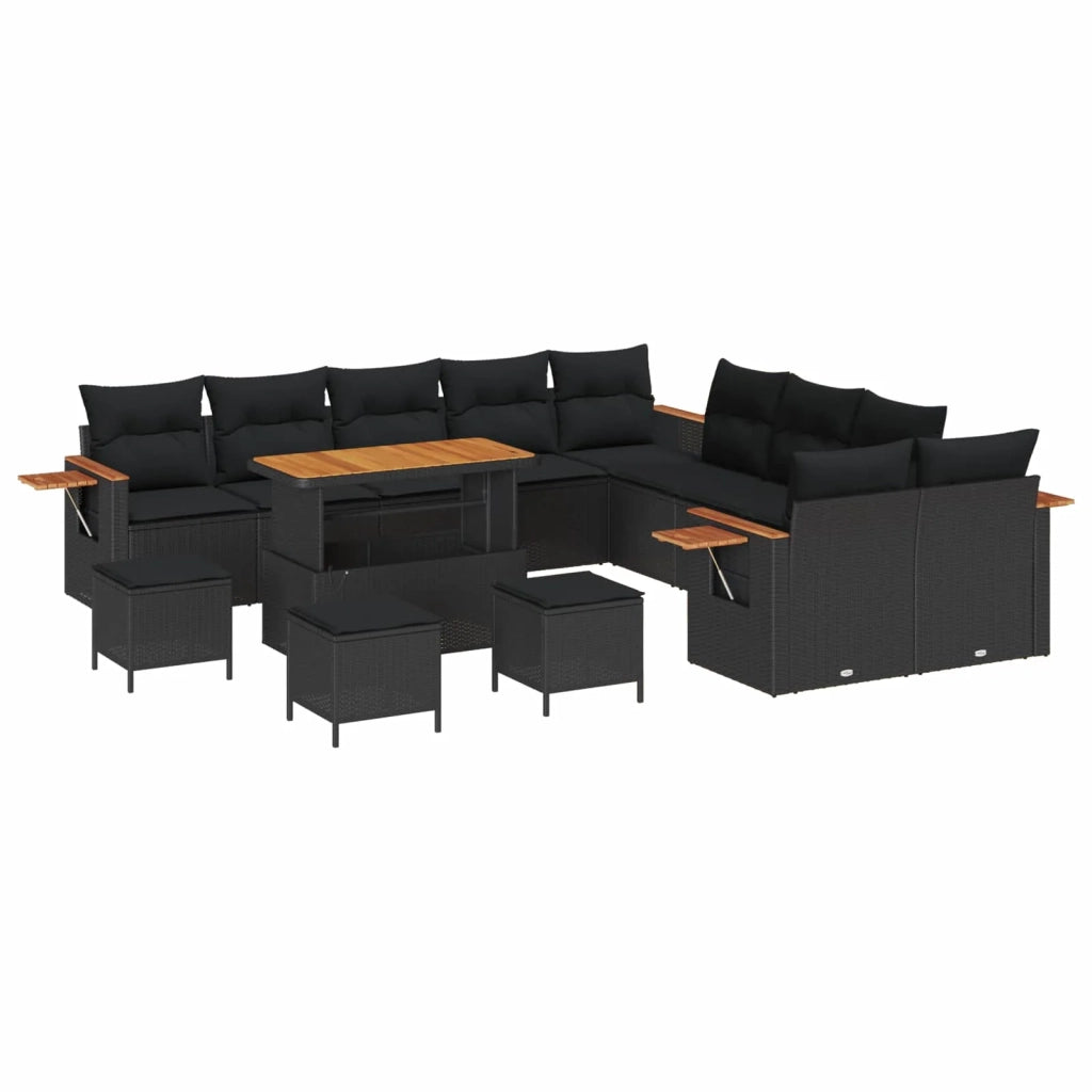 Set Divano da Giardino con cuscino 18 pcs Nero polyrattan 3365189