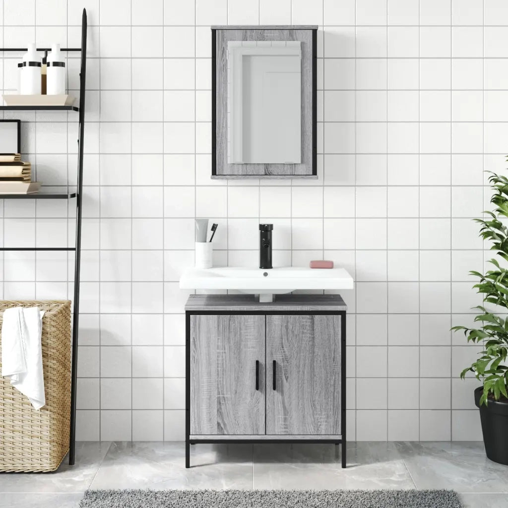 Set Mobili da Bagno | Armadio da bagno 2 pz Grigio Sonoma in Legno Multistrato