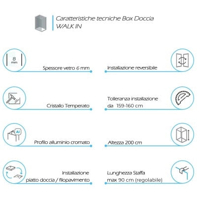Doccia Walk-In 160 cm trasparente 6 mm profilo cromo H 200 cm Klug
