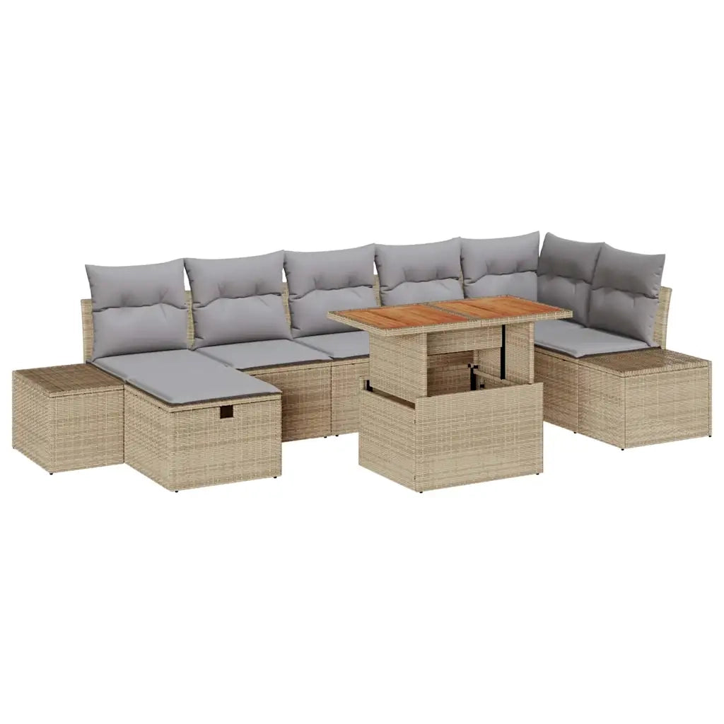Set Divano da Giardino con cuscino 8 pcs Beige polyrattan