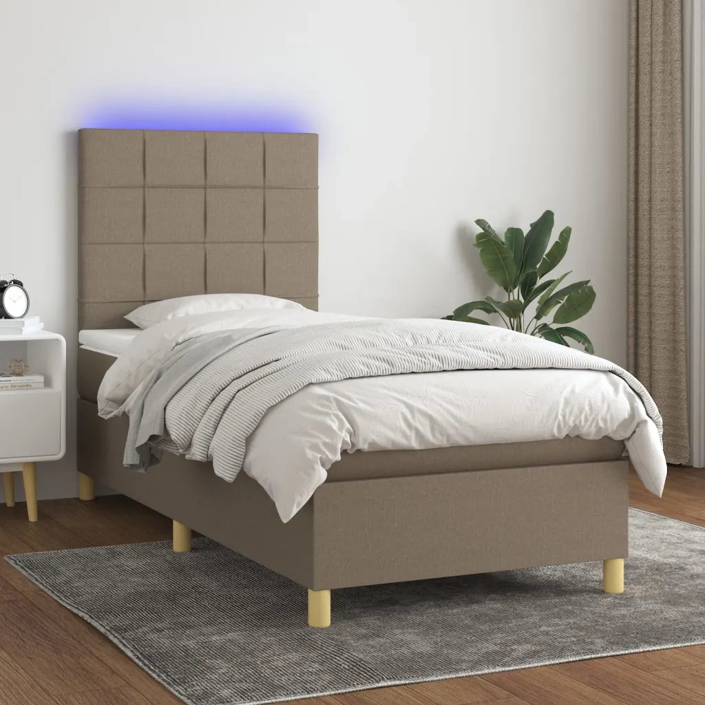Letto a Molle con Materasso e LED Tortora 90x200 cm in Tessuto 3135409