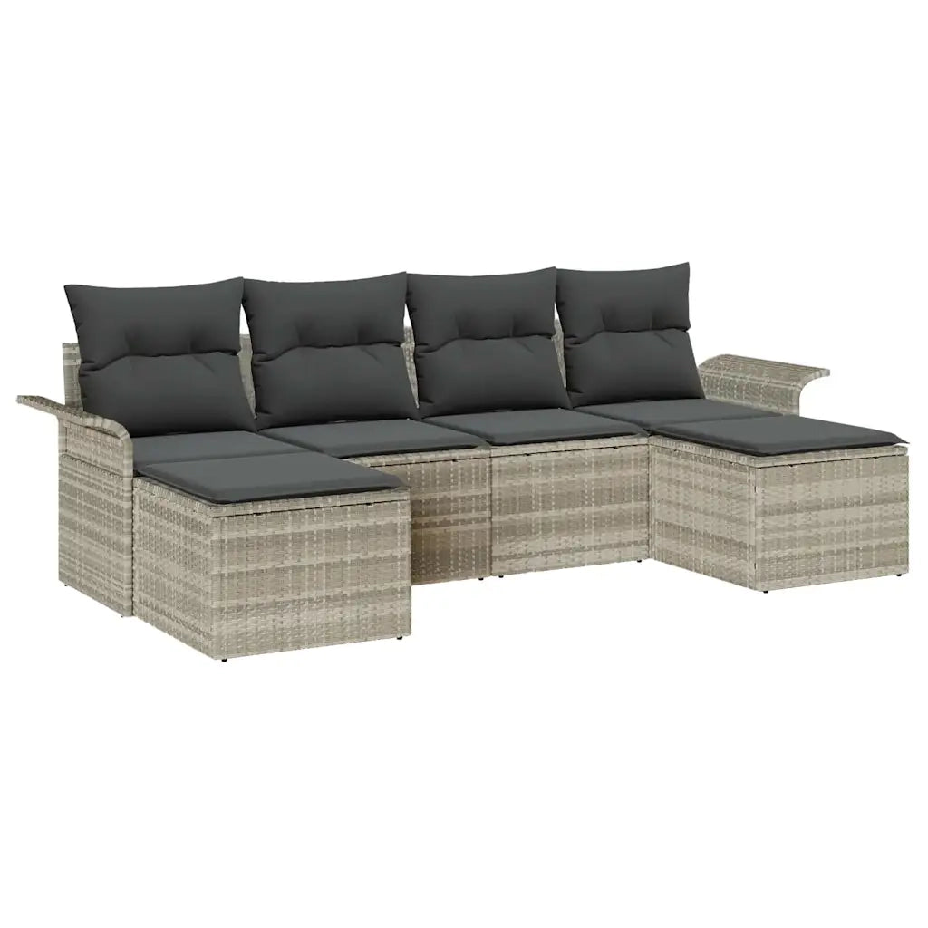 Set Divano da Giardino 6 pcs Grigio chiaro Poly Rattan
