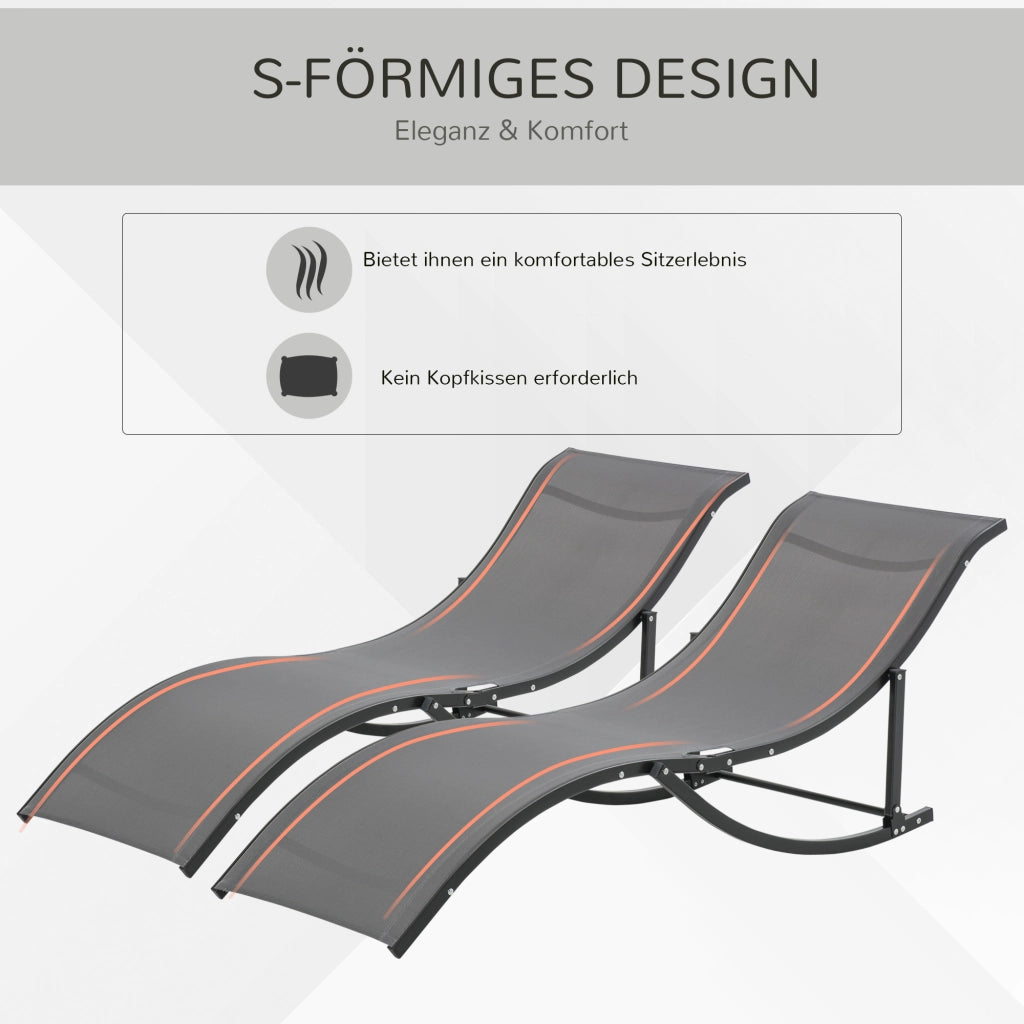 Set 2 Lettini da Giardino ¨C Xylo ¨C Textilene Alluminio Grigio Antracite 165x61x63cm
