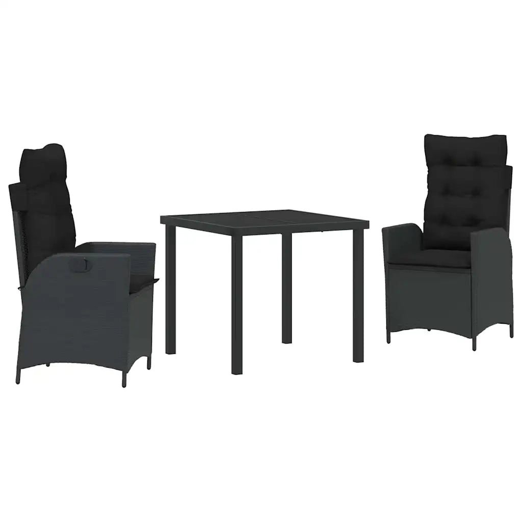 Set da Pranzo per Giardino con cuscino 3 pcs Nero polyrattan 3380484