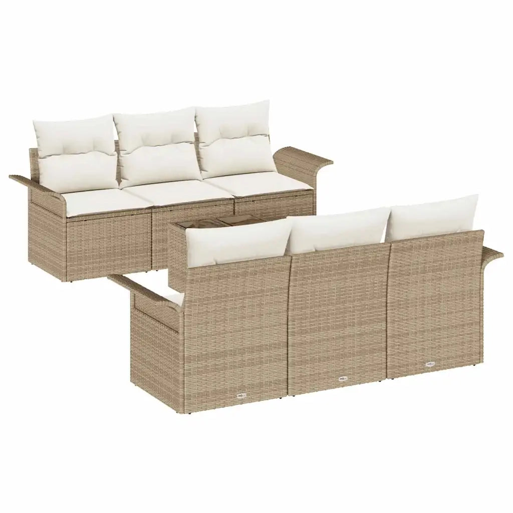 Set Divano da Giardino 7 pcs Beige e Crema polyrattan