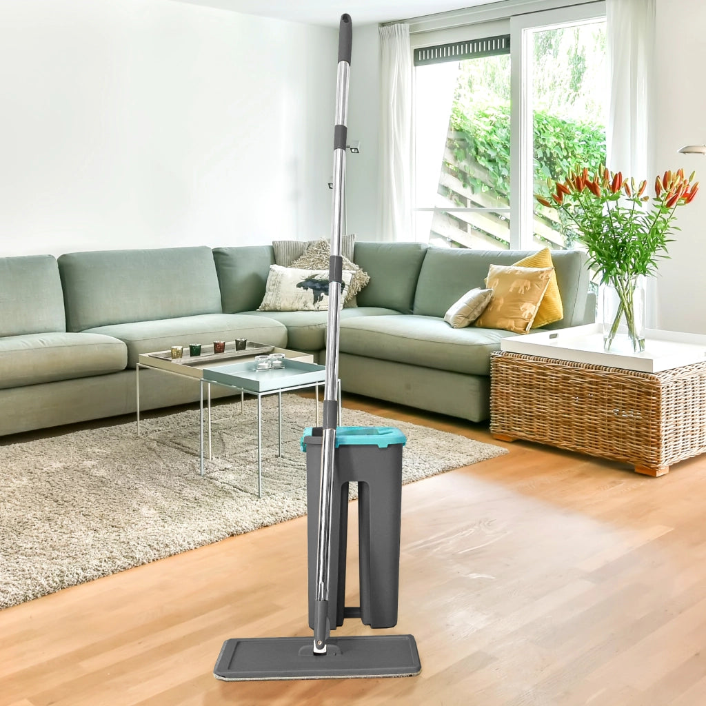 Panno extra piatto con secchio strizzatore 4 Panni riutilizzabili in microfibra blu