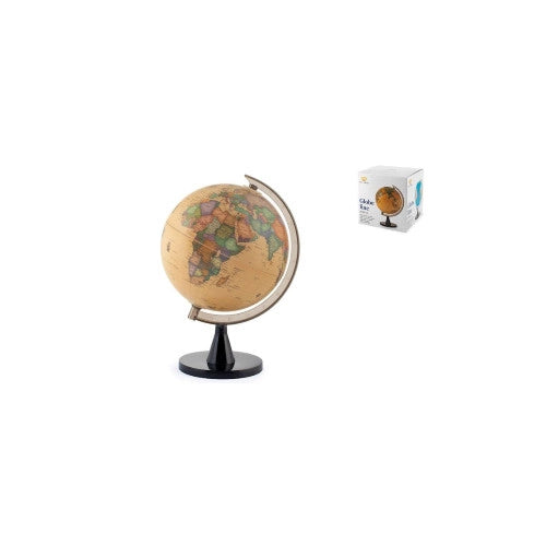 Globo mappamondo girevole con base in plastica decorato sfondo sabbia cm 20.