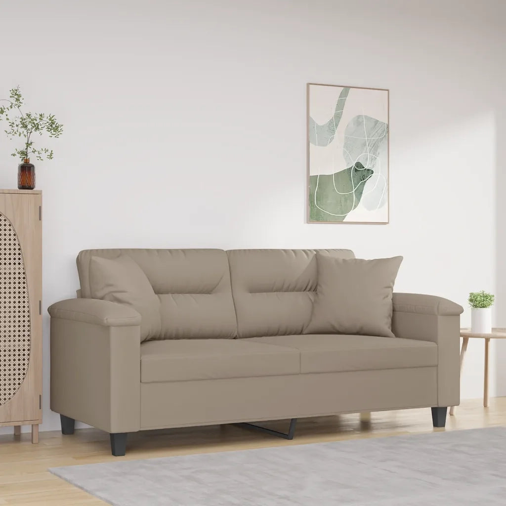Divano a 2 Posti con Cuscini-Sofa 2 Posti con Cuscini Tortora 140 cm Tessuto Microfibra