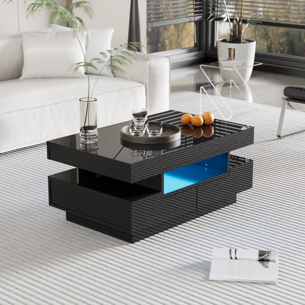 Tavolino da Caff¨¨ con LED e Cassetti ¨C Xylo ¨C Lucido, Grande Contenitore