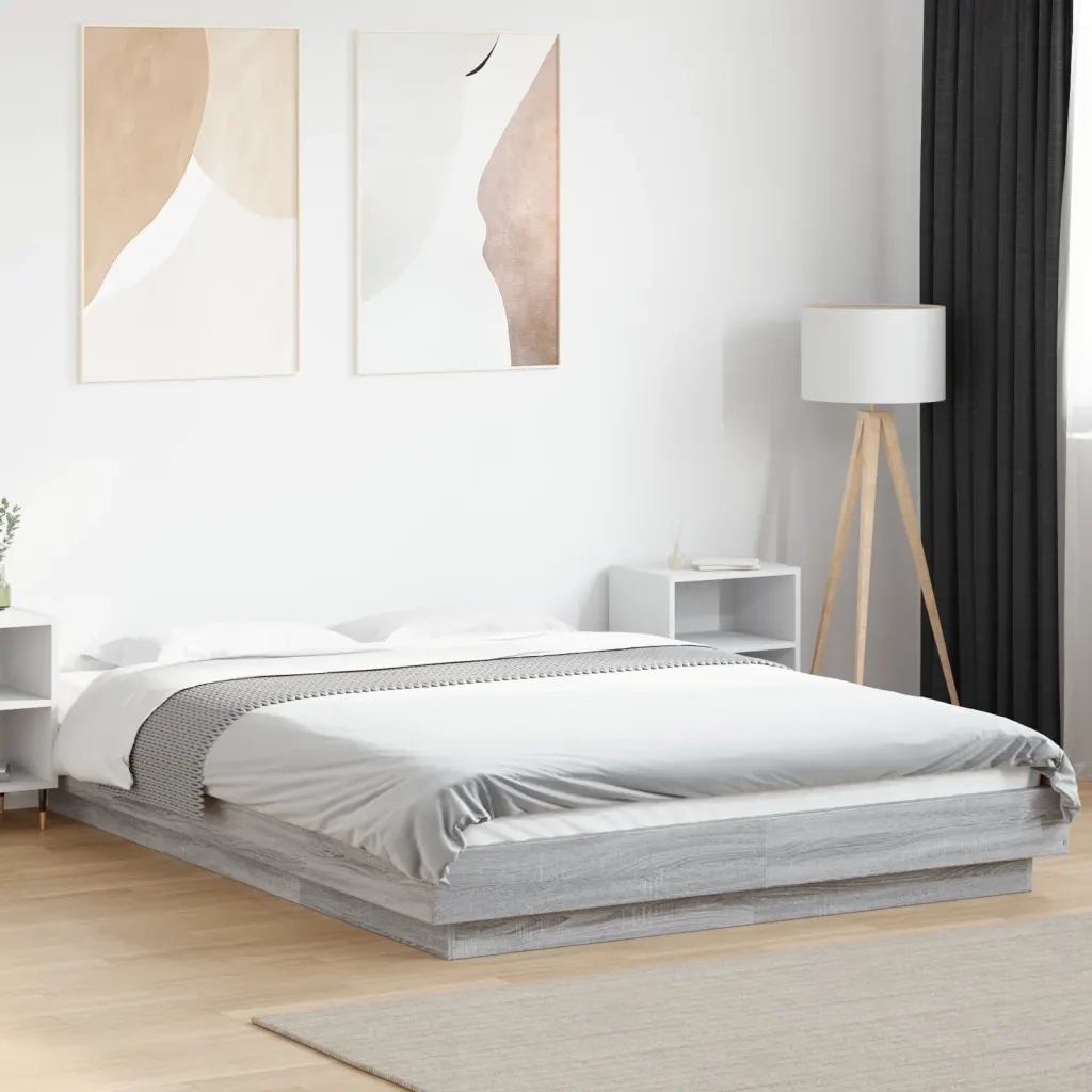 Letto matrimoniale | Letto per adulti | Giroletto Luci LED Grigio Sonoma 140x200 cm Legno Multistrato
