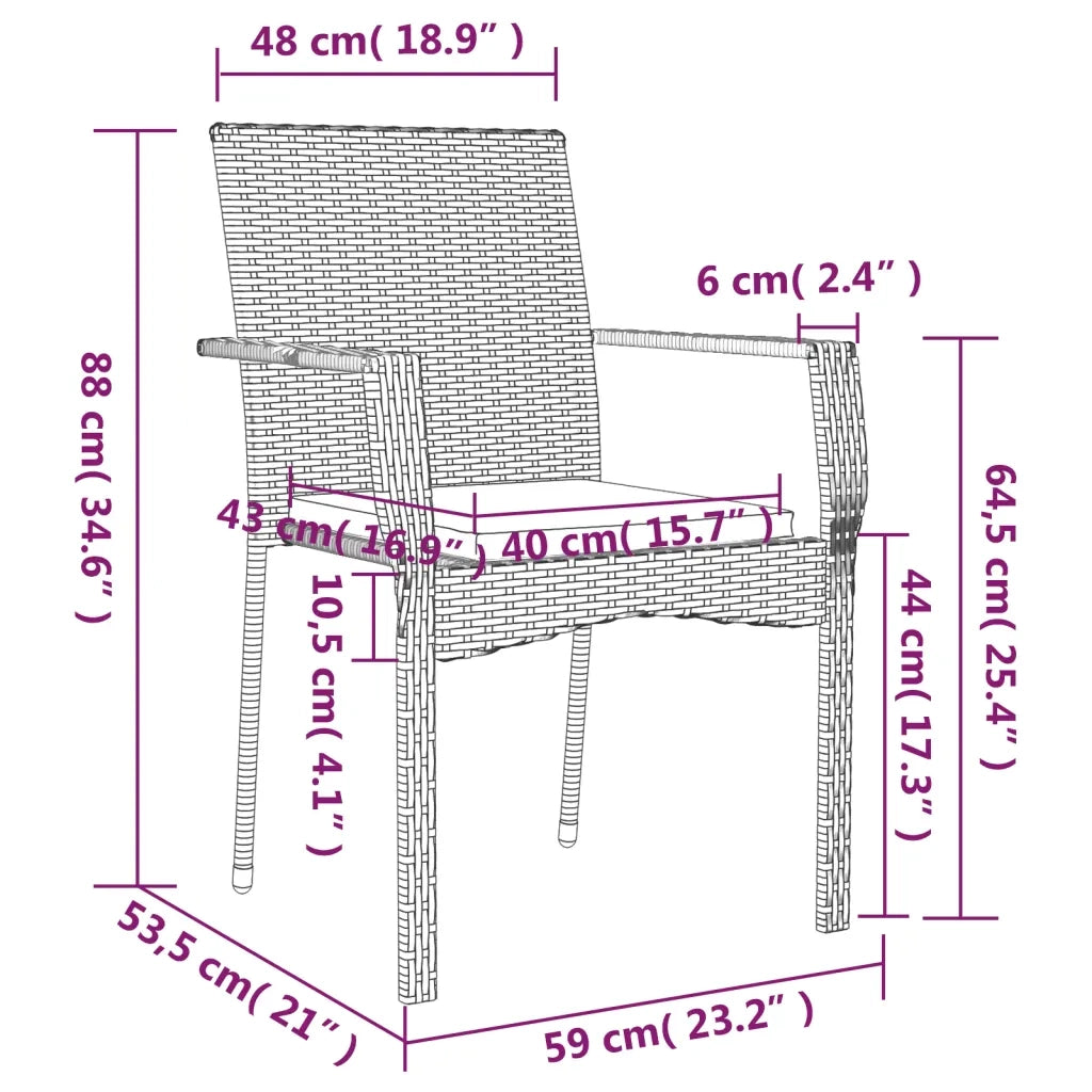 Set da Pranzo Giardino 9pz con Cuscini Nero e Grigio Polyrattan 3185142
