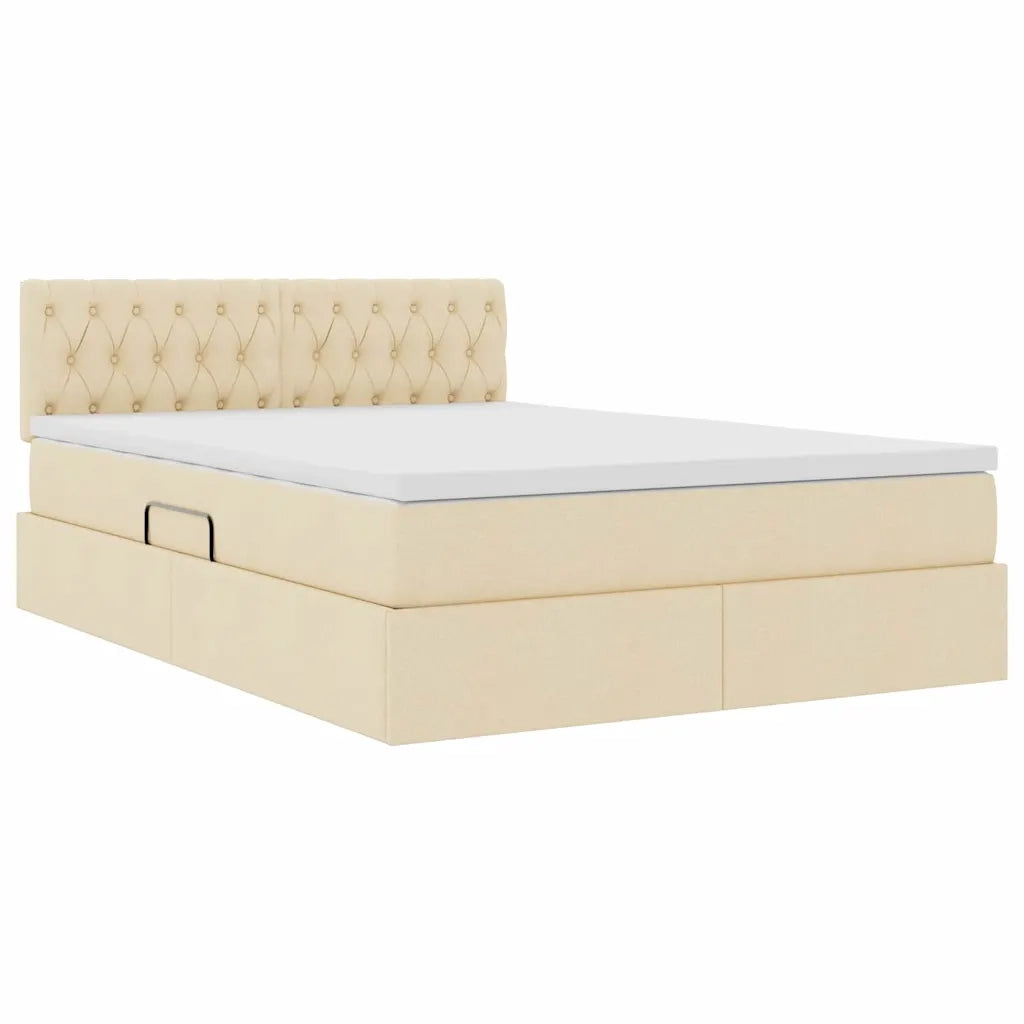 Letto con contenitore e LED con led Crema 140 x 190 cm Tessuto 3371209