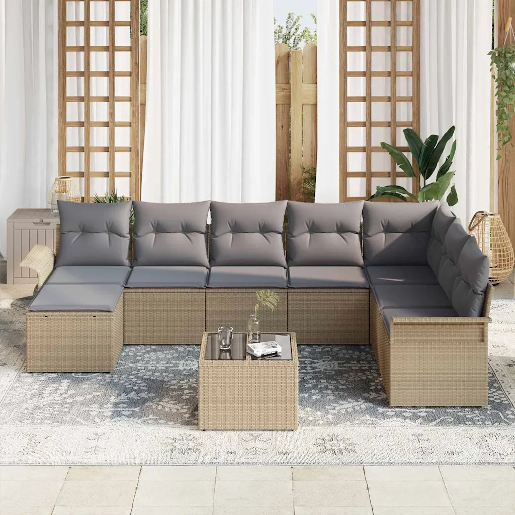 Set Divano da Giardino con cuscino 9 pcs Beige polyrattan 3345490