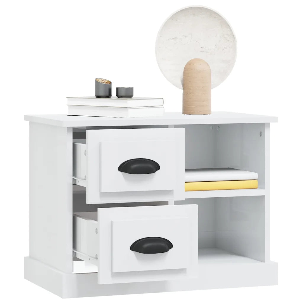 Comodino | Armadio da Notte | Mobiletto da notte Bianco Lucido 60x35,5x45 cm