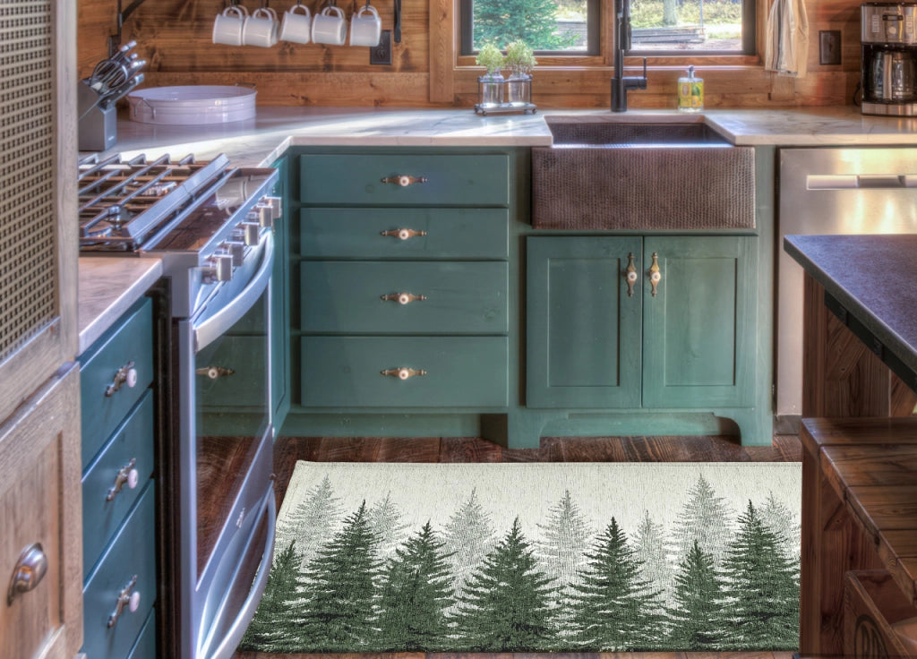 Tappeto Passatoia Cucina Corsia Retro Antiscivolo Disegno Abeti By Suardi - 55x240 - Verde