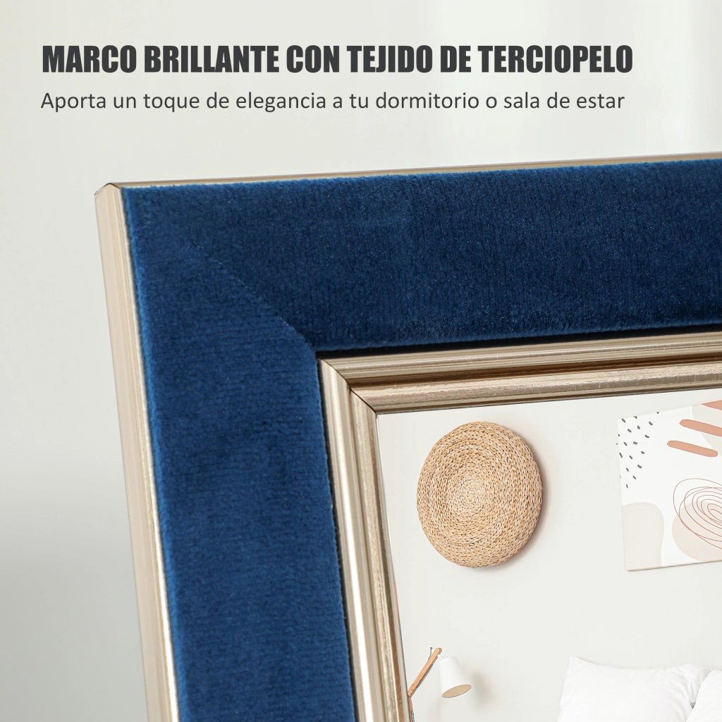 Specchio da Terra 150x50 cm ¨C Xylo ¨C Cornice in Velluto con Supporto Blu