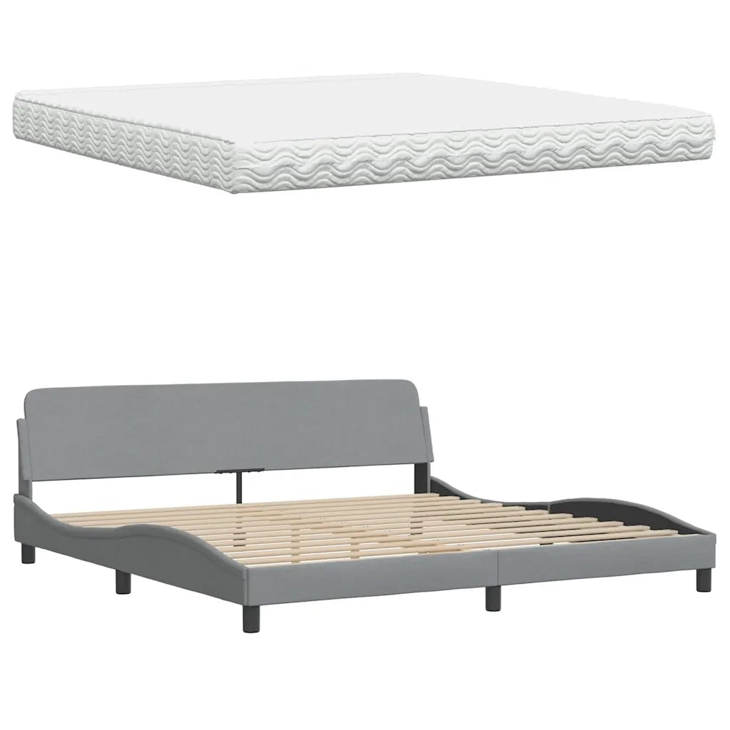 Letto con Materasso Hanko Grigio Chiaro 200x200 cm in Tessuto 3310552