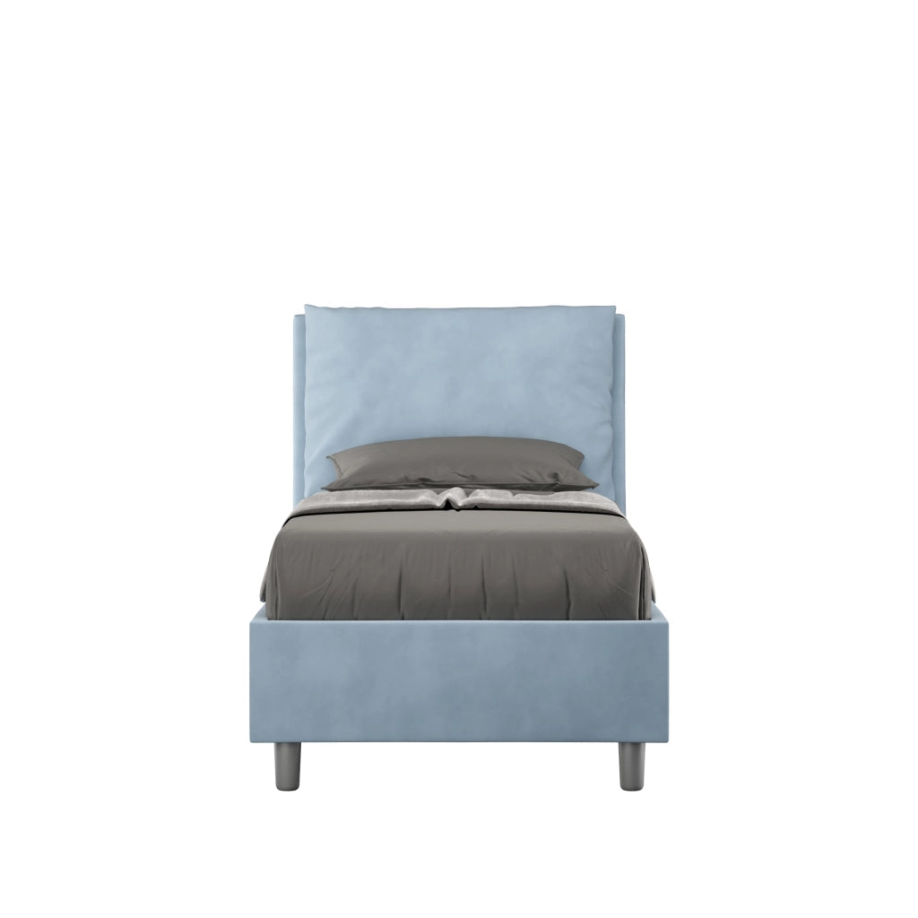 BS COM Letto singolo senza rete imbottito 90x200 microfibra azzurro