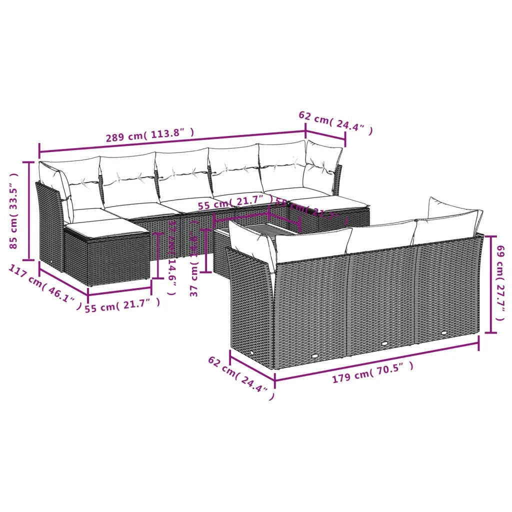 Set Divani da Giardino 11 pz con Cuscini in Polyrattan Grigio 3223883