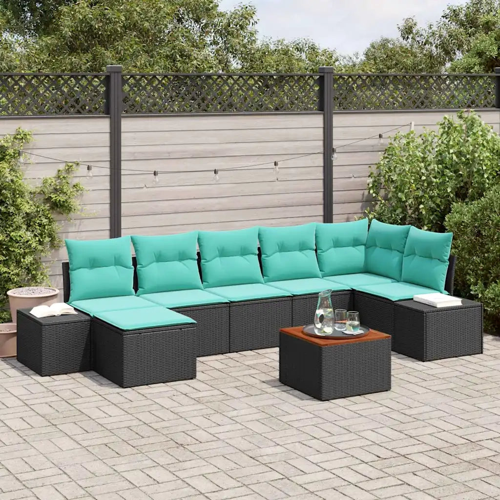 Set Divano da Giardino 8 pz Nero polyrattan 3347991