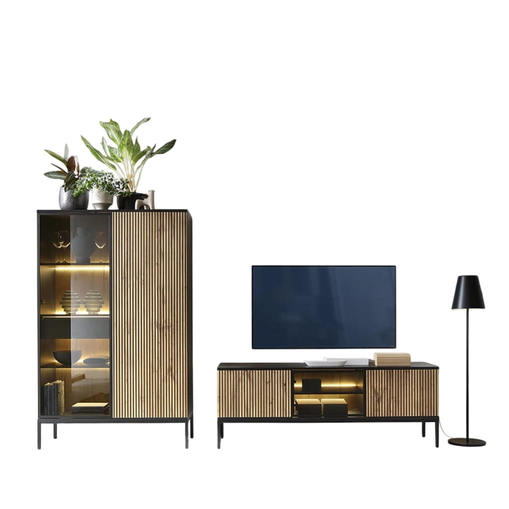 Komodee Set mobili soggiorno Laval Nero/Rovere 257x126x39 cm