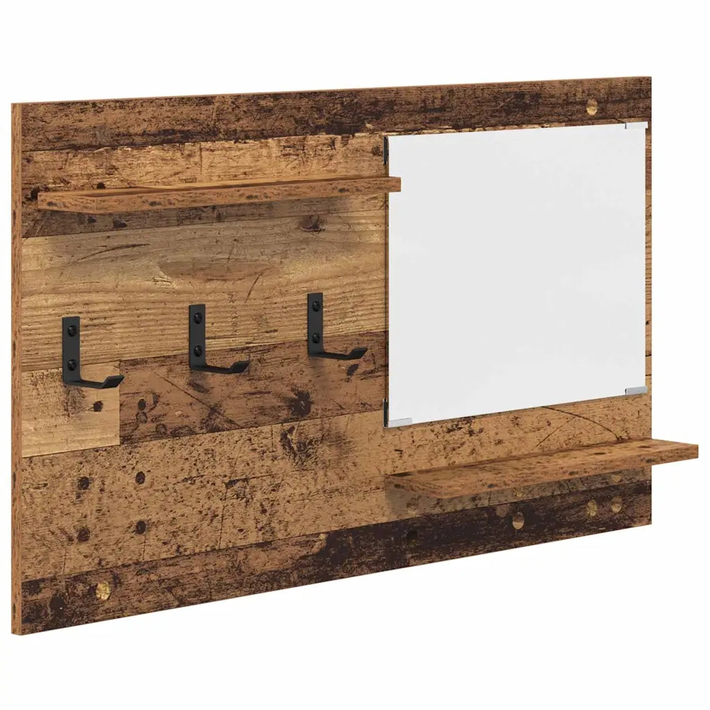 Appendiabiti a muro con specchio-Attaccapanni con specchio Legno vecchio 90 x 10 x 50 cm