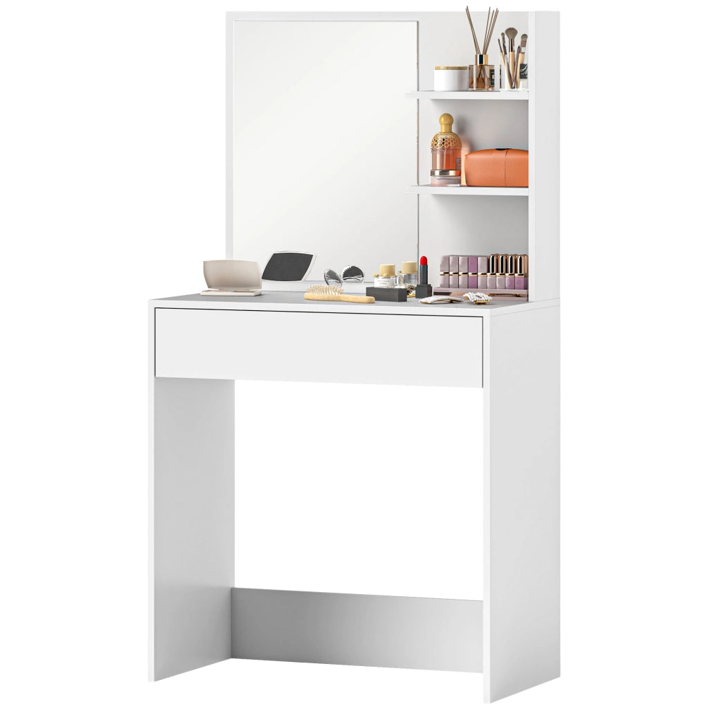Cassettiera con specchio per trucco e ripiani aperti ¨C Xylo ¨C Bianco