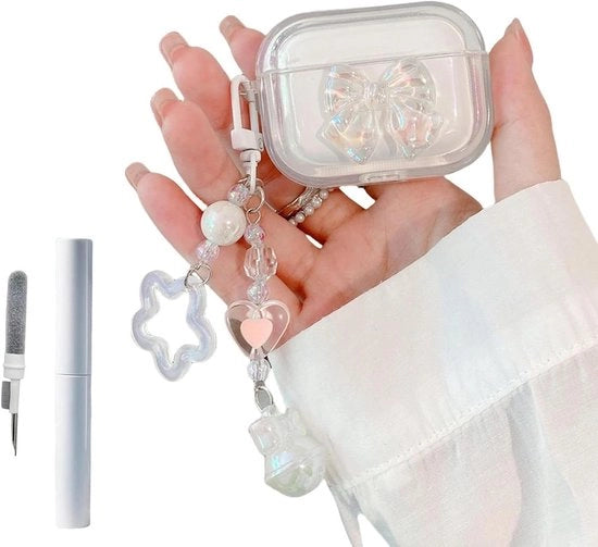 Protezione trasparente per Airpods 4 con set di pulizia e pietra di polimento.