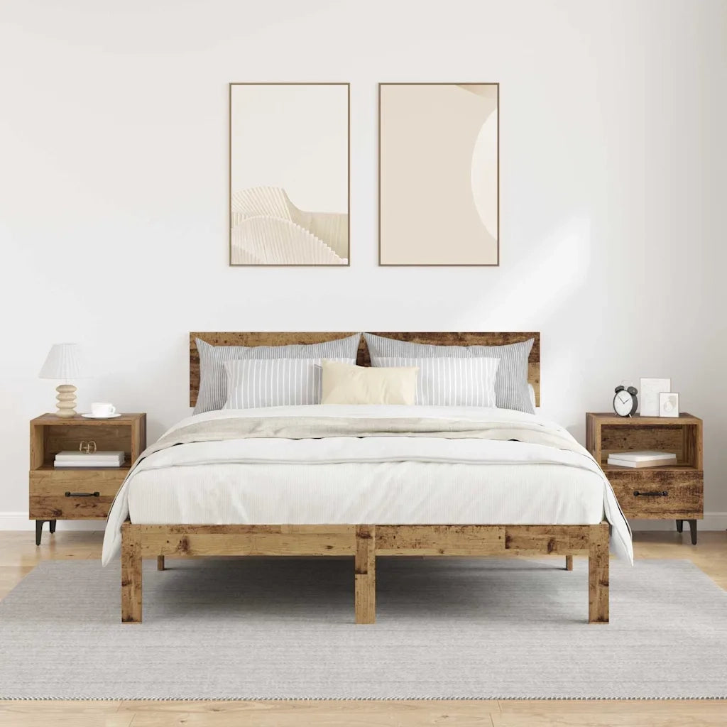 Set di 2 Comodini | Armadio da Notte | Mobiletto da notte Legno vecchio 40 x 35 x 47,5 cm