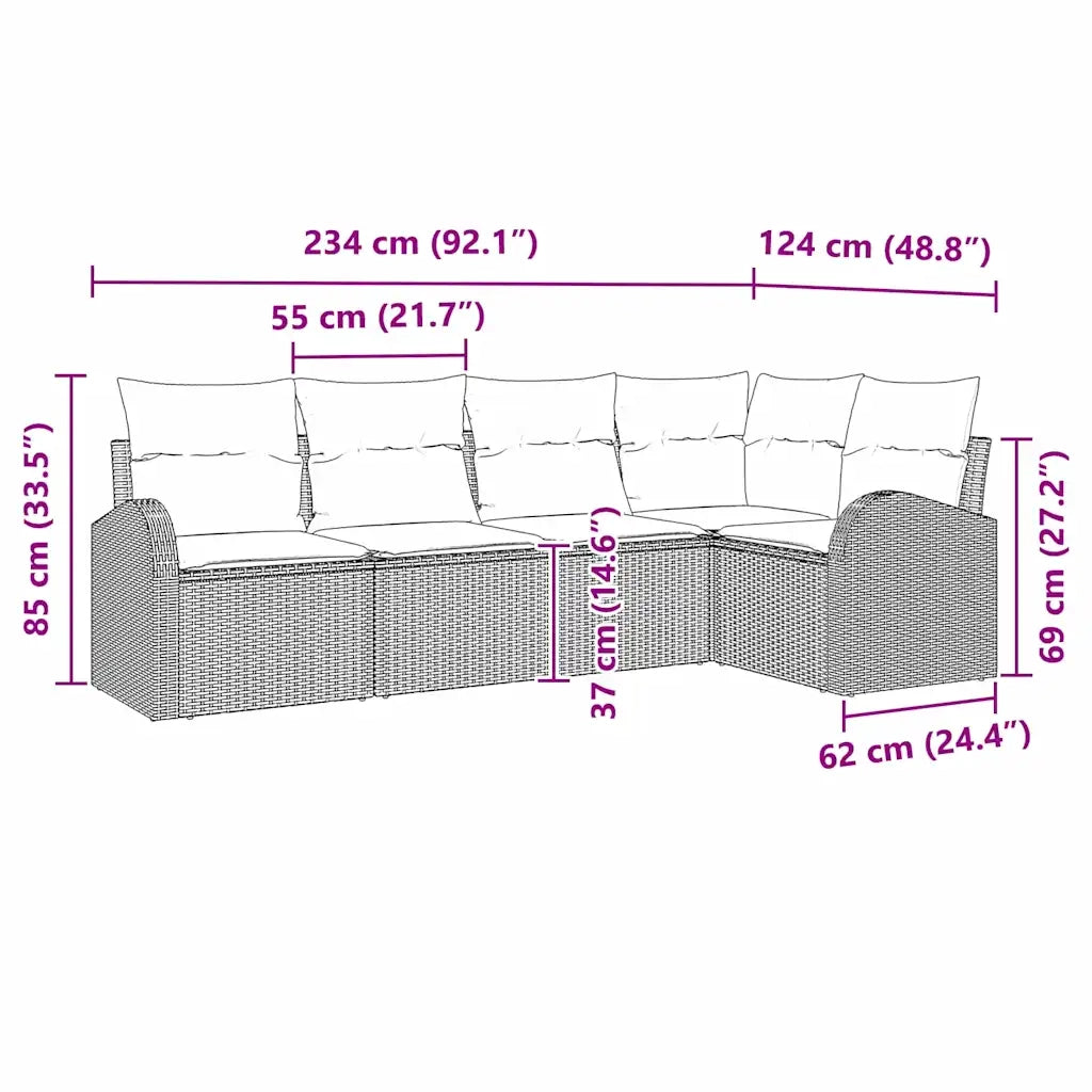 Set di divani con cuscino 5 pcs Marrone Poliestere 3346038