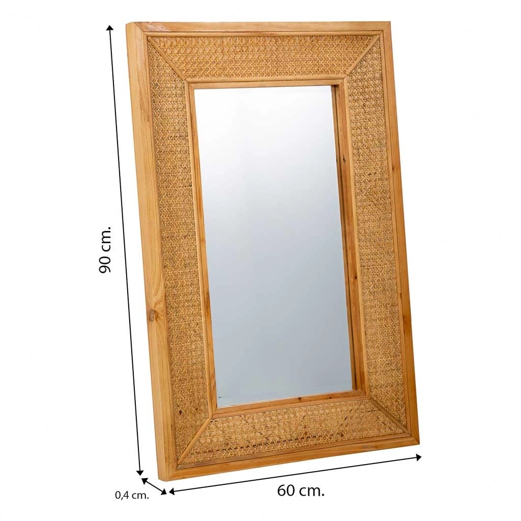 Specchio da parete in legno e rete marrone 60x04x90h