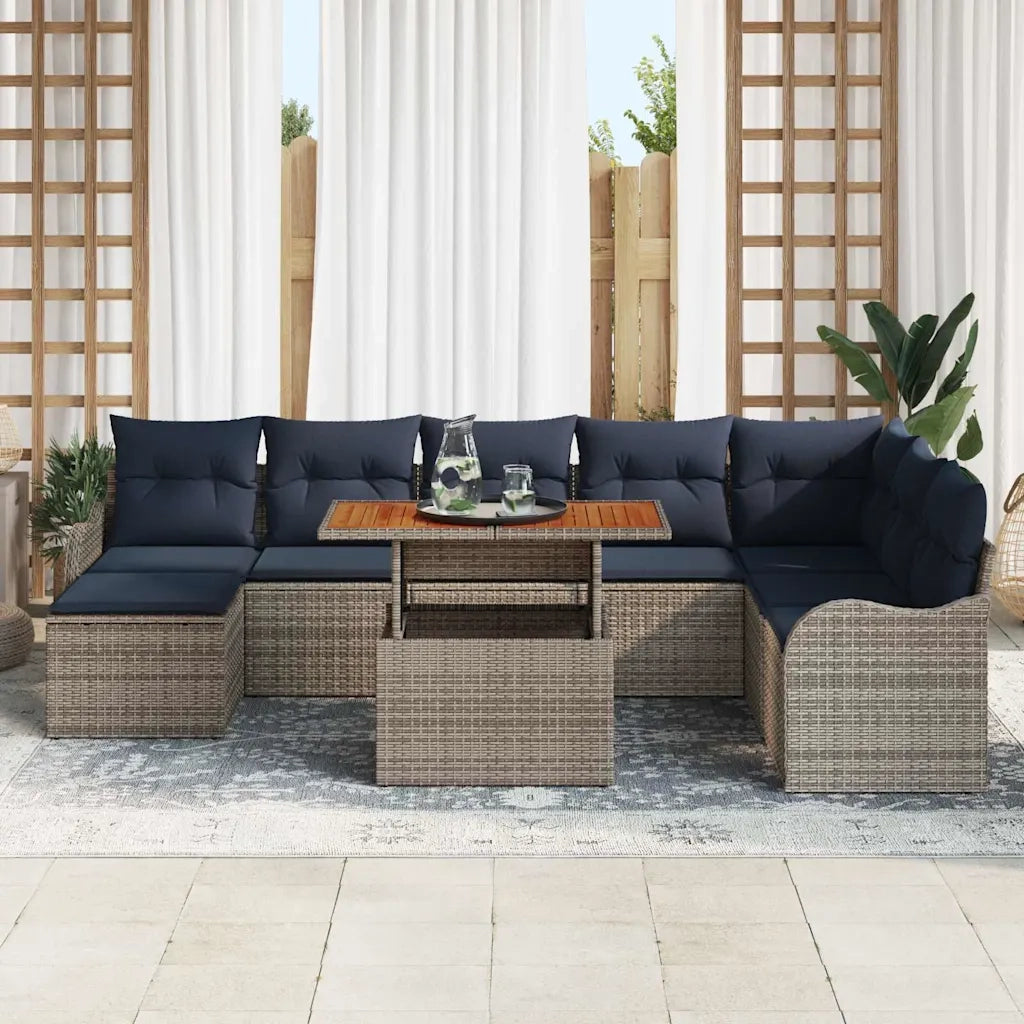 Set Divano da Giardino 9 pz grigio e blu navy 3349499