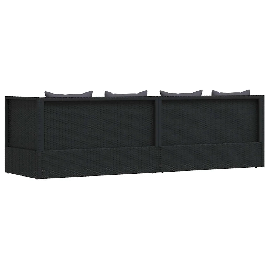 Lettino da Giardino con Cuscini in Polyrattan Nero 46087