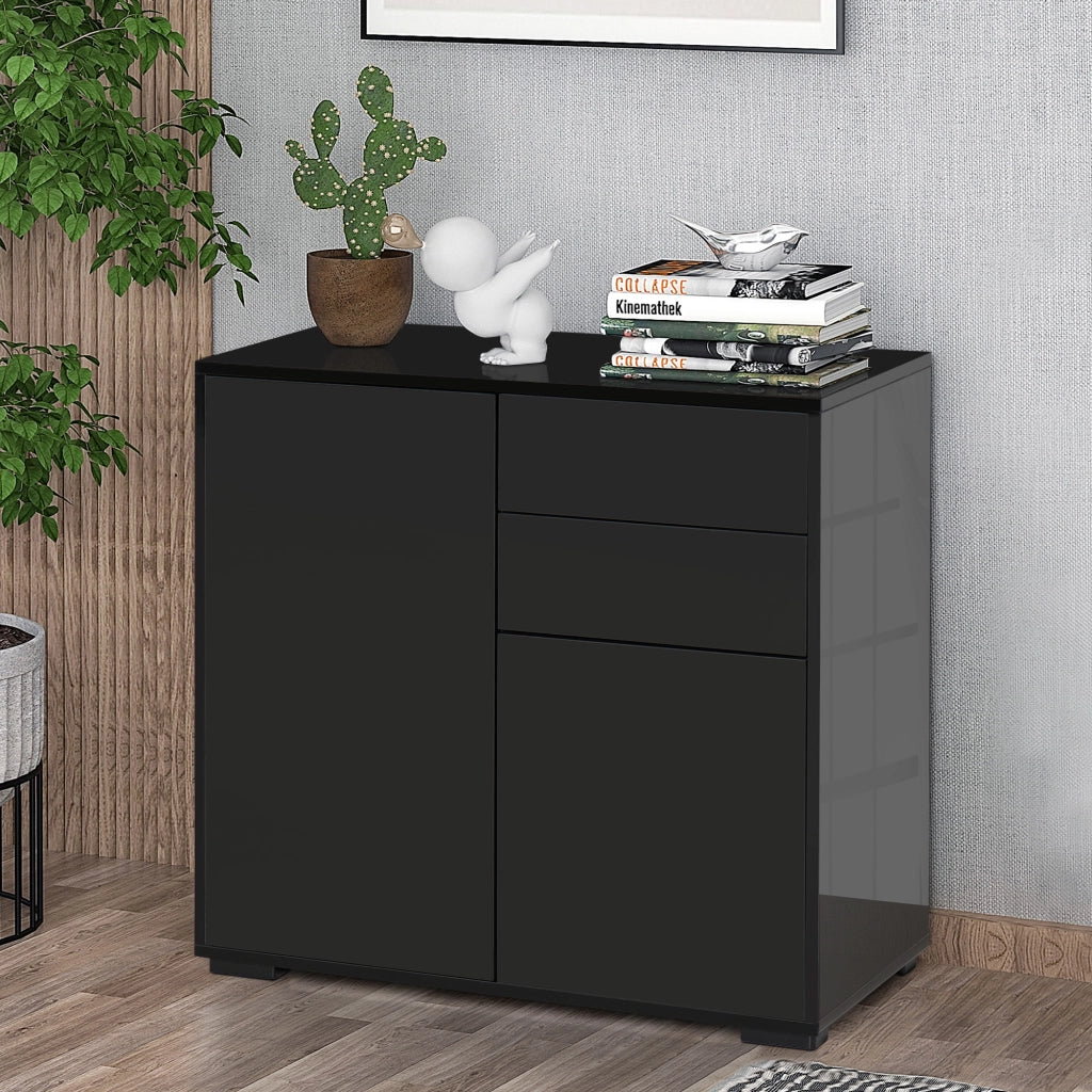 Mobiletto Multiuso per Casa e Ufficio con 2 Cassetti e 2 Armadietti, Apertura a Pressione, 79x36x74cm