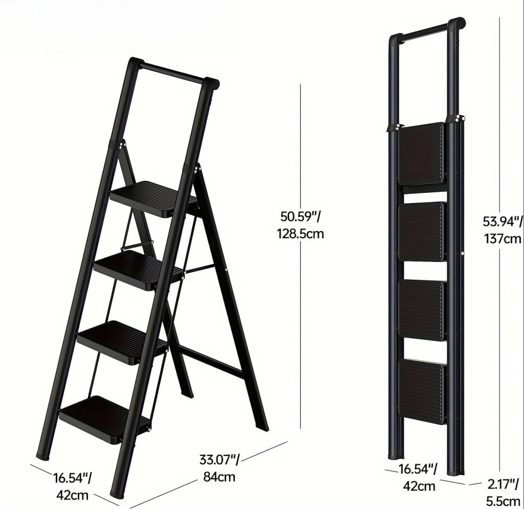 SCALA pieghevole a 4 gradini in acciaio nero 5 cm con pedali 20x30 cm