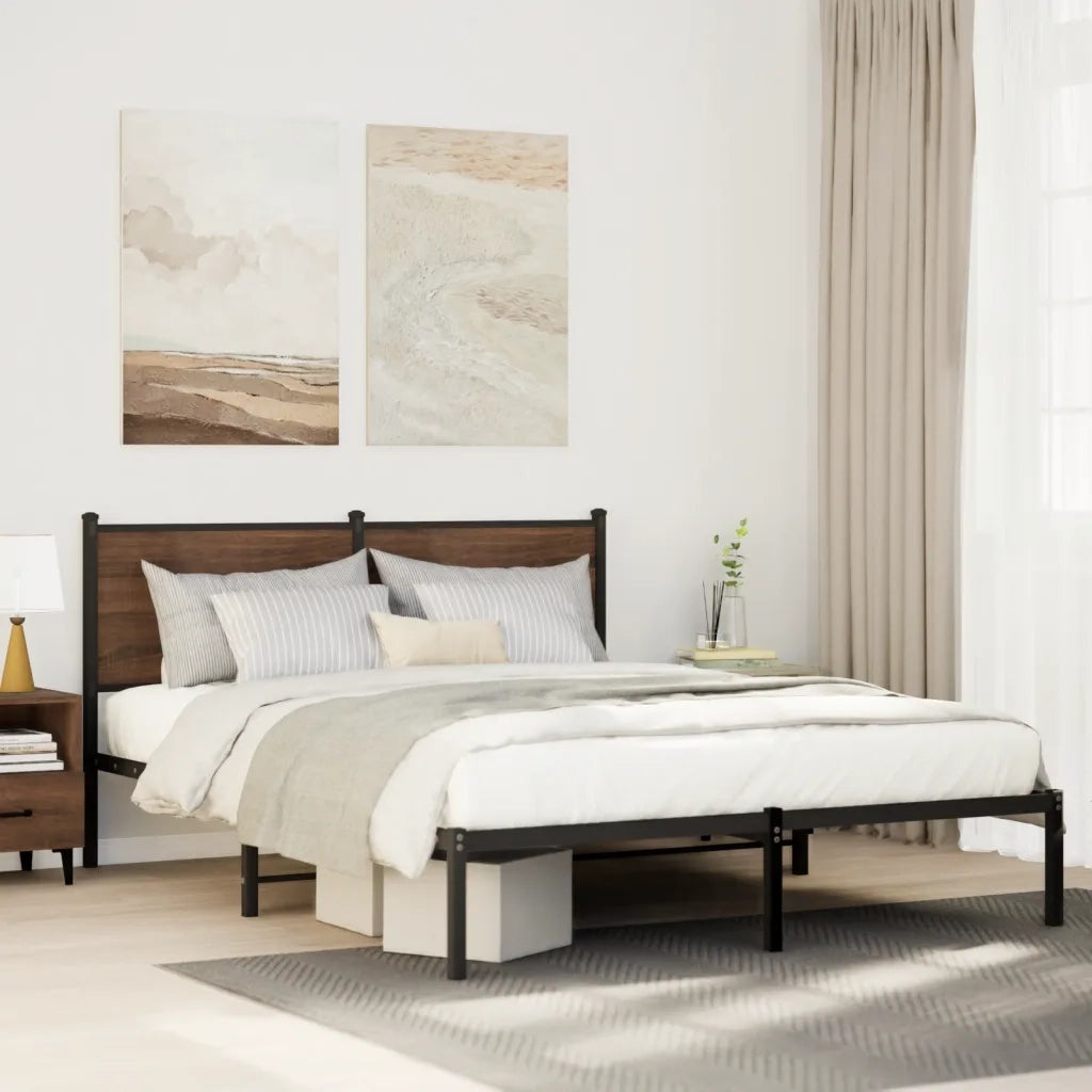 Letto matrimoniale | Letto per adulti | Giroletto senza Materasso in Metallo Rovere Marrone 140x200 cm