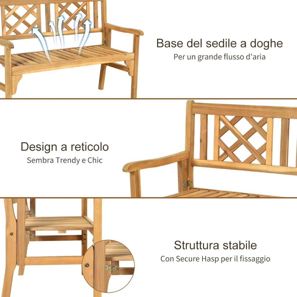 Panchina da Esterno Pieghevole, Panca da Esterno in Legno Massello con Schienale Curvo e Braccioli, Panchina per Giardino, Portico e Balcone, 120 x 56 x 90 cm