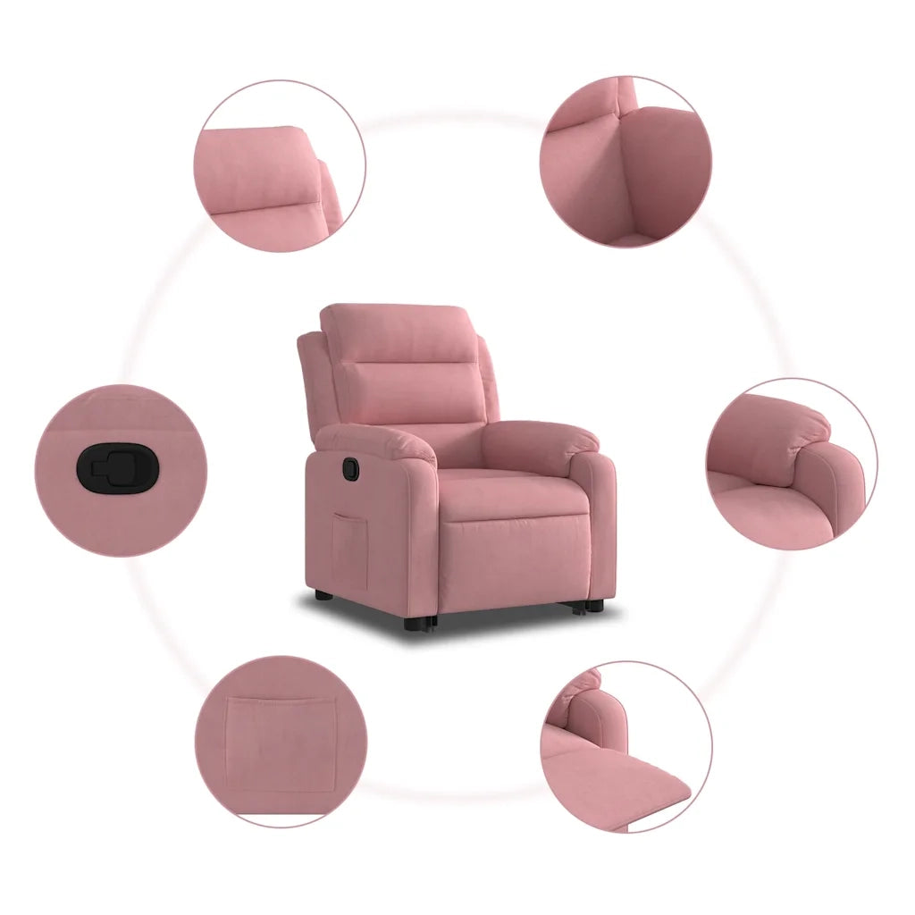 Poltrona Alzapersona Reclinabile Rosa in Velluto 3205096