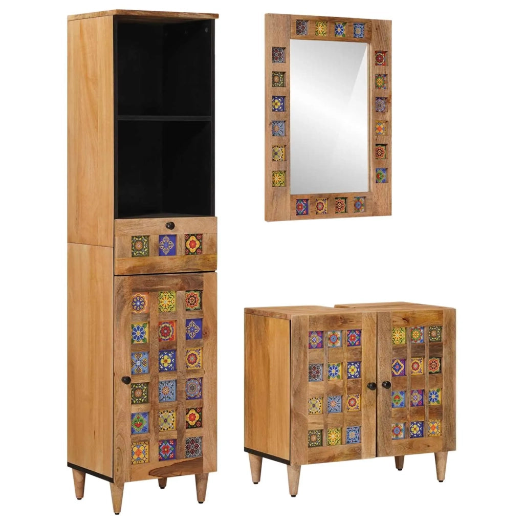 Set di mobili per il bagno con cassetto 3 pcs Naturale 3310097