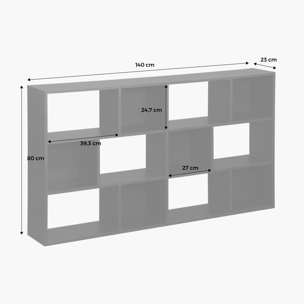 Libreria a 3 livelli con 12 scomparti, nero