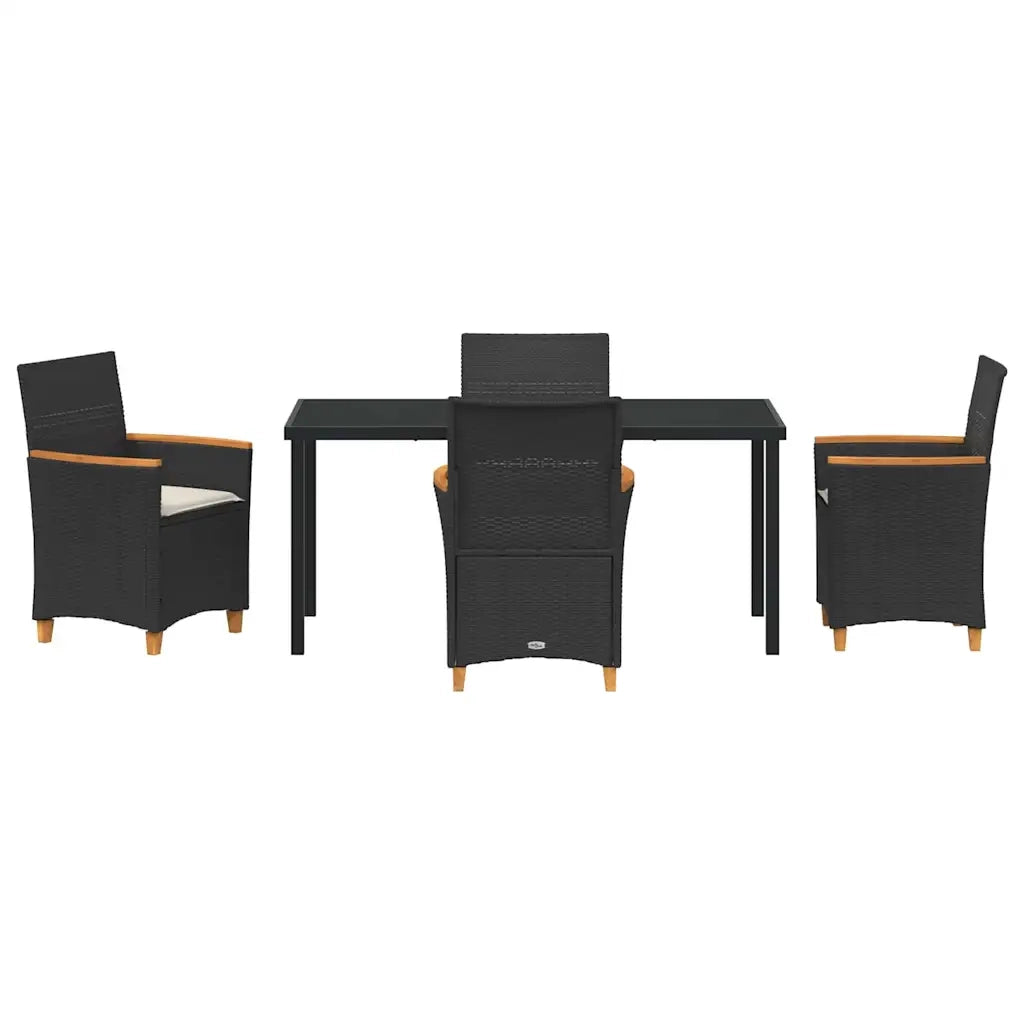 Set da Pranzo per Giardino 5 pcs Nero polyrattan