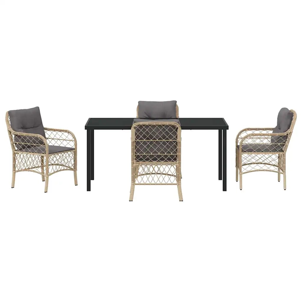 Set da Pranzo per Giardino con cuscino 5 pcs Beige polyrattan